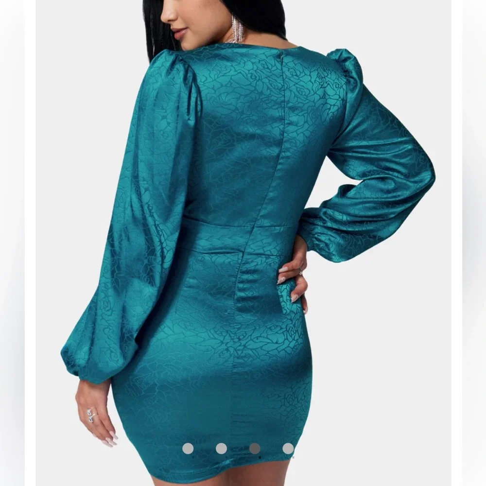 BEBE SATIN BUTTON UP JACQUARD MINI DRESS - Picture 3 of 4